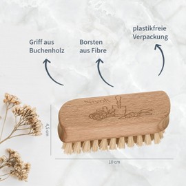 4014 Niyok® Garden Hand Wash Brush, Wooden Hand Brush with Robust Natural Bristles, Brush for Thorough Cleaning of Hands, Nail Brush, Scrubbing Brush, Hand Brush, Plastic-Free & Vegan