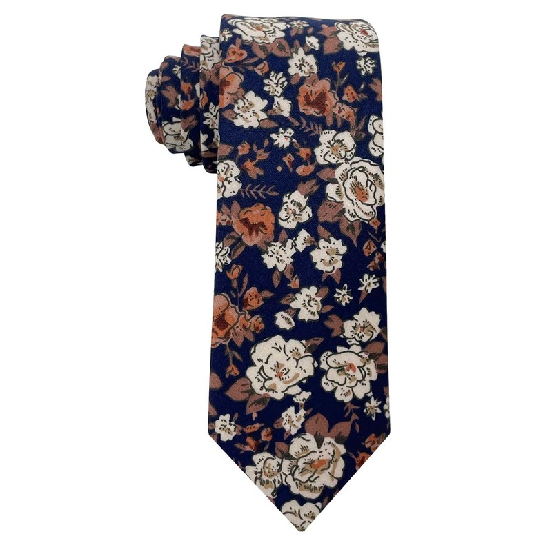 Kebocis Corbata de algodón para niños, Floral Azul Marino #4,