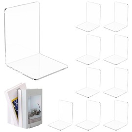 FwQoFvk 10Pcs Transparent Acrylic Bookend L Shape Book End Space Saving Book Stopper Organizer for Shelves, Desk, Office, School 10×10×13cm