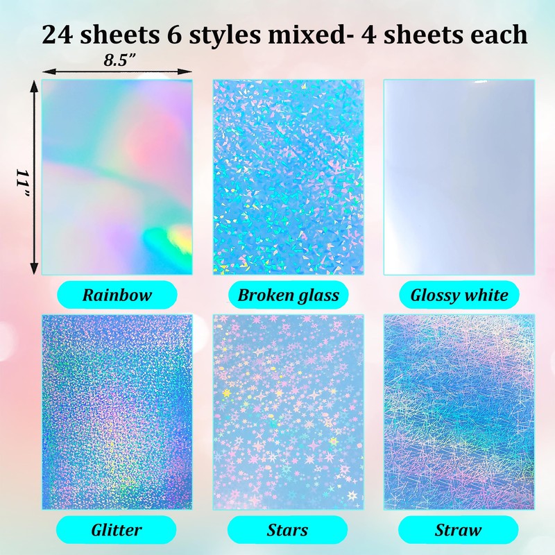 Bleidruck 24 Sheets Printable Holographic Sticker Paper 8.5x 11 inch