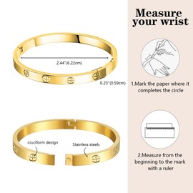 Viskmdi Womens Gold Bracelet Stainless Steel Gold Plated Bracelet Shiny Cubic Zirconia Bracelet Gold Bangle Love Bracelet with Screwdriver Fashion Jewelry for Mom Sister