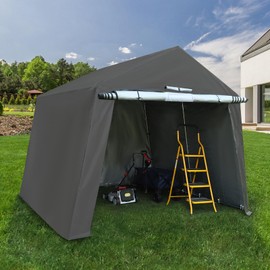 LVUYOYO 10'X10' Outdoor Storage Shelter Shed, Waterproof Portable Storage Shed with Roll-up Zipper Door and Ventilated Window, Heavy Duty Outdoor Shed Carport for Motorcycle, Bike, Garden Tools (Grey)