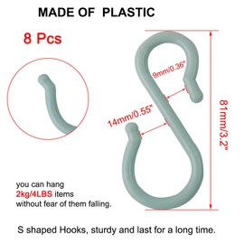 sourcing map 8 Pack S Shaped Hooks Plastic Hanger for Kitchen Bathroom Closet Holder Pots and Pans Cups Utensils Coats Towels Hanging Light Blue