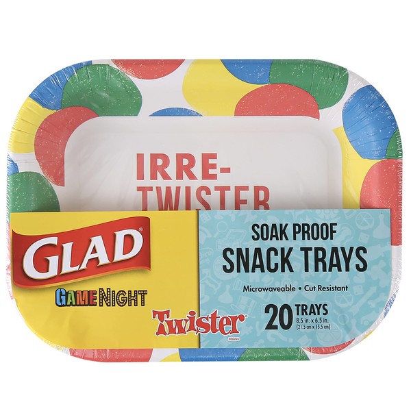 Glad Game Night Twister Disposable Paper Snack Trays | Soak Proof, Cut-Proof, Microwaveable Disposable Paper Plates for Family Game Night, Twister Game | Paper Snack Tray, 20 Count