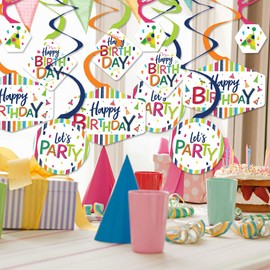 Big Dot of Happiness Cheerful Happy Birthday - Colorful Birthday Party Hanging Decor - Party Decoration Swirls - Set of 40
