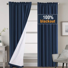 H.VERSAILTEX 100% Blackout Curtains for Bedroom Window Treatment Curtain Thermal Insulated Curtains for Living Room Rod Pocket Drapes White Backing, 2 Panels with 2 Tie-Backs, 52 x 84 Inch, Navy