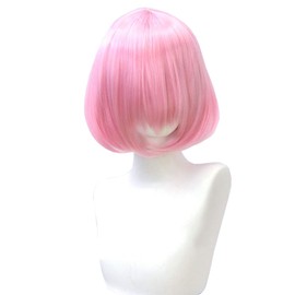 Sarasara Full Wig, Bob, 13.8 inches (35 cm), Angled Bangs, Lolita Wig, Color Selections, 23 Types, Short Cosplay, Original Set (Pink)