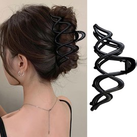 1 PCS Metal Large Claw Clips for Thick Heavy Hair, Strong Hold Big Non-Slip Hair Catch Barrette Black Wave Exquisite Design Jaw Clamp for Long Hair, Fashion Styling Hair Accessories for Women Girls