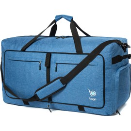 Bago Large Foldable Duffel Bags for Traveling Women & Men - 120L Packable Duffle Bag for Travel with Shoe Compartment - Water Repellant, Heavy Duty, Lightweight Folding & Collapsible (SnowBlue)