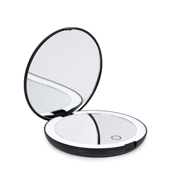 LUNA London LED Compact Mirror 2.0 | 7X Magnification, 3 Colour Lights, USB Rechargeable, Portable, Lighted, Makeup Mirror | Perfect for Shoulder Bag, Handbag & Travel Beauty Needs | Matte Black