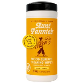 Aunt Fannie's Wood Surface Cleaning Wipes, Multipurpose Wood Surface Cleaner for Cabinets, Furniture, and Wood Floors, Lemon Scent, 35 Count (Pack of 1)