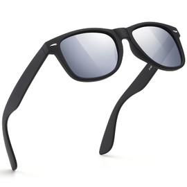 wearPro Polarised-Sunglasses-Mens-Womens-UV400-Protection Rectangular Sunglasses Retro Black Sun Glasses Unisex Classic Ultralight Shades For Cycling Driving Fishing(Black Silver)