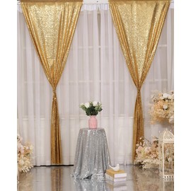 Poise3EHome Gold Sequin Backdrop Curtains, 4 Panels Gold Sequin Backdrop, 2FTx8FT Sequin Curtains for Party Wedding Sequence Backdrop