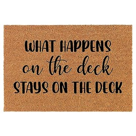 Welcome Doormat Coco Coir Door Mat Gift What Happens On The Deck Stays Funny Spring Summer Patio (24" x 16")