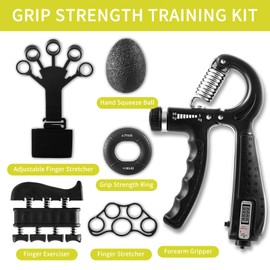 7PCS Grip Strengthener Kit, 2 Adjustable Forearm Strengthener, 1 Storage Bag,Finger Stretchers, Grip Ring, Stress Relief Ball, Finger Exercise, User Manual, UK Hand Gripper