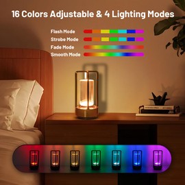 OUVR Cordless Table Lamp, Lumisom Crystal Lantern Lamp, 16 Colours Rechargeable Cordless LED Lamp with Touch Control and Remote(Gold)