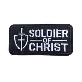 Soldier of Christ Patch, Iron On Sew On Patch, Embroidered Applique for Clothing Vest, Christian Bikers Souvenir, Jesus, Decorative Embroidery Clothing Vest Jackets Premium Stitching, Brotherly Love