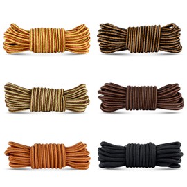 6 Pairs Boots Shoe Laces, 55 in/140 cm Replacement Round Boots Shoe Laces, 6 Color Round Boots Shoelaces Heavy Duty Round Shoe Laces Work Boot Laces for Women Men
