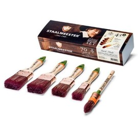 Staalmeester 5pce Paint Brush Set 1x1", 1x1.5", 2x2" Flat Plus 26mm Pointed Sash