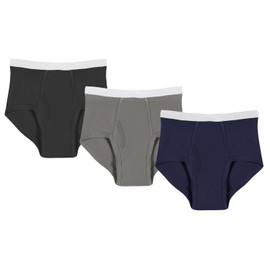 SUPPORT PLUS Mens Incontinence Underwear Washable Briefs Reusable 10 oz. Black, Grey, Navy 3 Pack - XL