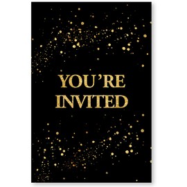 Soiceu Real Gold Foil Shhh It's a Surprise Birthday Party Invitations with Envelopes Set of 20 Black Gold Glitter Surprise Party Invites for Women Men