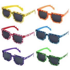 Kioiner 6 Pcs Pixel Sunglasses, 6 Colors 8-Bit Pixel Mosaic Glasses UV Protect Gamer Sunglasses for Kids Adult Birthday Party