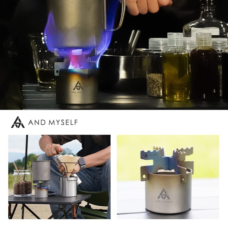 AND MYSELF Alcohol Stove, Trivet, Titanium Fuel, Large Capacity, Lightweight,