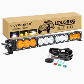 SKYWORLD Single Row LED Light Bar with 12V Wiring Harness Kit, 22 inch 120W Dual Color White Amber Offroad Driving Fog Lights Roof Bumper LED Bar for Car Truck SUV UTE ATV 4x4 4WD Vehicles