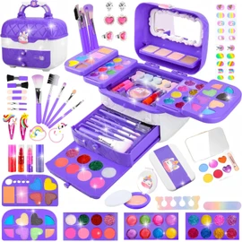 Girls Makeup Kit for Kids, 72 Pcs Washable Real Cosmetic & Purple Travel Cosmetic Case, Non-Toxic Make Up Set Toys Toddler Makeup Kit, Princess Dress Up Kit Christmas & Birthday Gift for 3-12 Age Girl