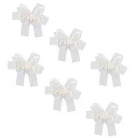 6 Pieces Butterfly Hair Clips Girls Hair Clips Organza with Pearl Embellishment, Alligator Clips Hair Accessories, Cute Hair Bow Hair Accessories for Girls Women (White, 6.5 cm)