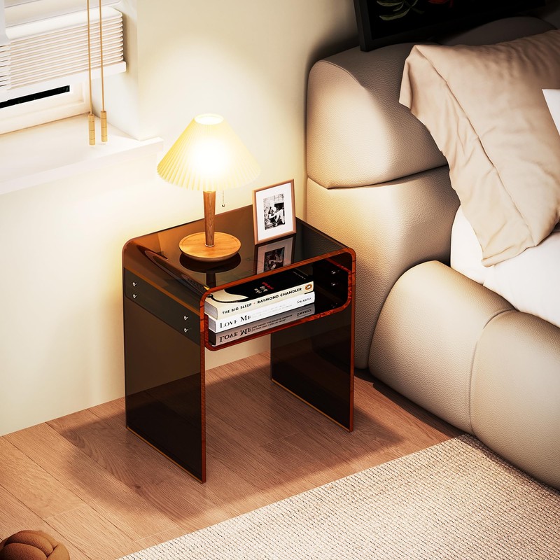solaround Clear Acrylic End Table 2-Tier Bedside Nightstand for Living