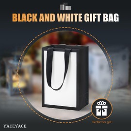 YACEYACE Black White Gift Bags, 20Pcs 5.25"x3.75"x8" Mini Gift Bags,White Gift Bags with Ribbon Handles Bulk,Small Gift Bags,Wedding Bags,Birthday Bag