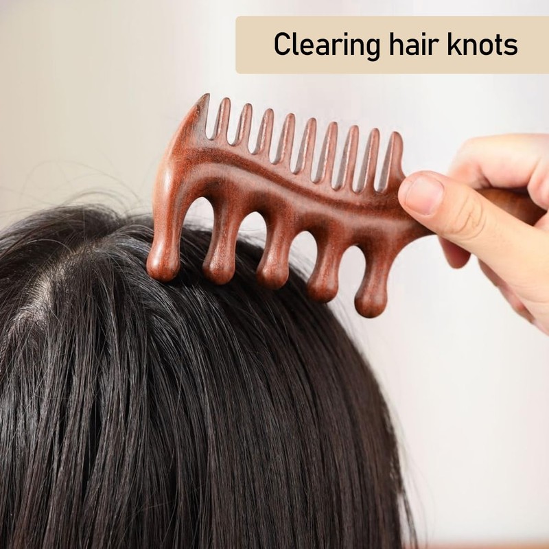 ZORVYN Natural Sandalwood Multi Wide Tooth Comb - Meridian Massage