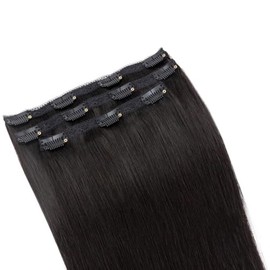 TESS Remy Human Hair Clip in Extensions Straight Hairpieces with Soft Lace Wefts Breathable Secure Fit for Effortless Volume and Style, 18 Inches, Natural Black