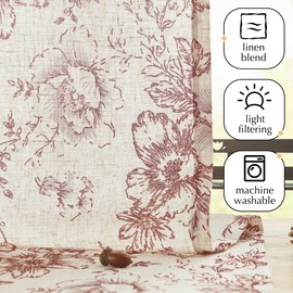 Jinchan - Cortinas de cocina de lino con diseño floral de 45 pulgadas, cortinas de café botánico, cortinas de ventana pequeña, cortinas de media ventana rústica para sala de estar, baño, lavandería, 2