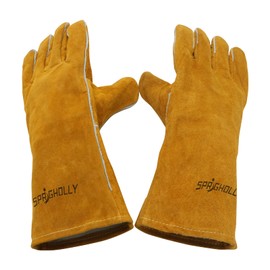 Welding Gloves Fire Heat Resistant Fireproof Leather, Forged/Mig/Stick Gloves for Fireplace Heat Mitts for Oven/Grill/Fireplace/Oven/Wood Stove/Pot Holder/BBQ/Animal Treatment, 14 Inches