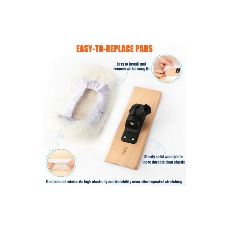 4 Pack 10 Inch Lambswool Applicator Kit, 180° Adjustable Lambskin