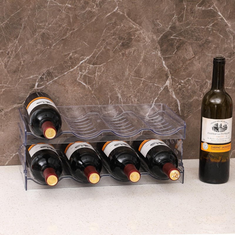 Clear Water Bottle Organizer,Stackable Bottle Storage Rack,4 Pack Wine and