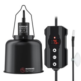 Reptile Heat Lamp Fixture 5.5" Deep Dome with Clamp & Digital Reptile Thermostat Controller, Ceramic Socket UVA UVB Basking Bulb Holder, PID Temp Control for Bearded Dragons Turtles Lizards Snakes