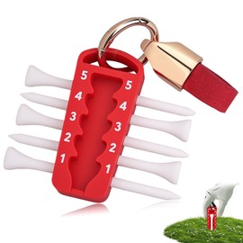 FOWSRHRG 2 in 1 Golf Tee Height Tool & Golf Tee Holder Set, Adjustable Golf Training Aid with 5PCS Golf Tees and Keychain, Precision Tee Height Setter for Consistent Swings (Red)
