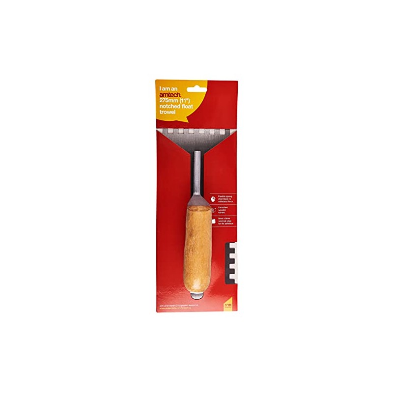 Amtech G1610 280mm (11") Notched Float Trowel with Wooden Handle