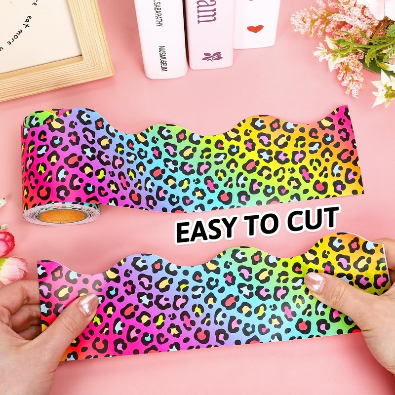 FYSUIMU 32.8 Ft Leopard Print Bulletin Board Border Neon Animal