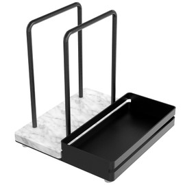 Napkin Holder, Marble Napkin Holder for Table with Salt and Pepper Shakers Caddy, Standing Paper Napkin Storage for Kitchen Dining Table Decor, Marble & Metal Base, Black