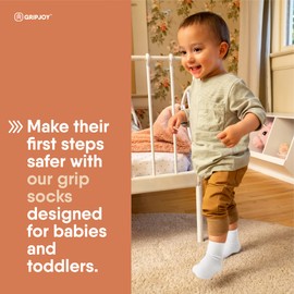 Gripjoy Toddler Socks with Grippers - Non Slip Socks for Kids - Toddler Grip Socks - 2T-4T - White - 4 Pairs