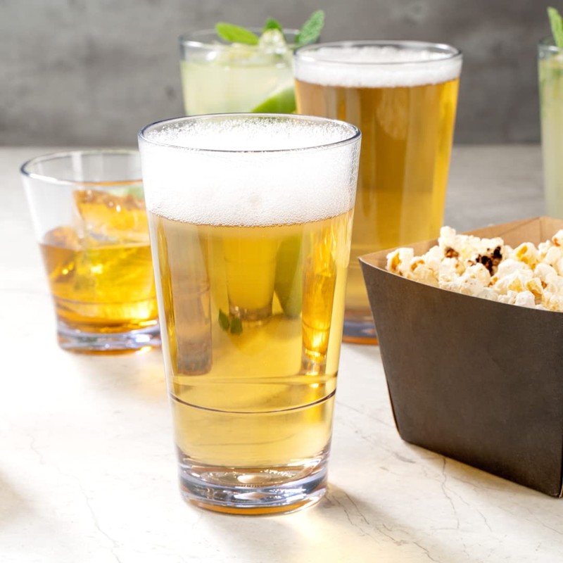 Bev Tek 16 Ounce Plastic Drinking Glasses, 12 Reusable Plastic