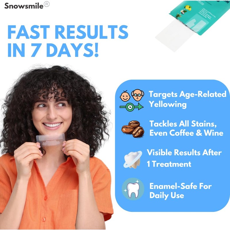 SnowSmile Teeth Whitening Strips, Peroxide Free, Enamel Safe, 14 Strips