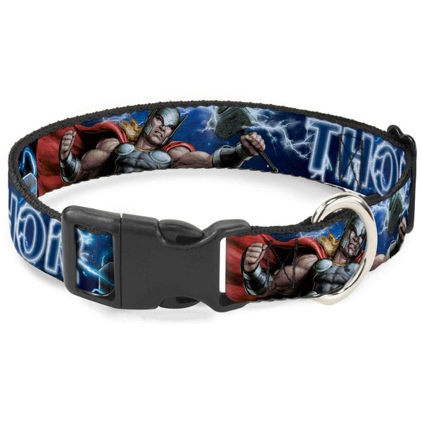 Buckle-Down Dog Collar Plastic Clip Avengers Thor Hammer Action Pose