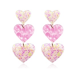 Heart Earrings for Women,Love Heart Dangle Earrings Trendy Red Pink Acrylic Rainbow Cheetah Leopard Print Love Earrings for Couples Valentine's Day