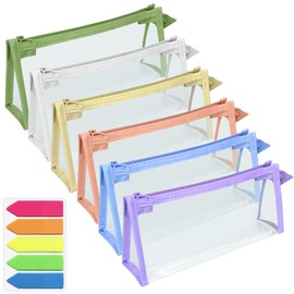 Pack of 6 Cosmetic Bags, Transparent, Three-Dimensional Make Up Bag with Zip, Airline Kit PVC Transparent with Carry Handle, Bag Transparent Toiletry Bag for Travel, Holiday, Bathroom, multicoloured,