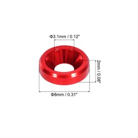 QUARKZMAN M3 Cone Cup Countersunk Discs Hole Diameter 3.1 mm / 0.12 Inch Aluminium Seals Cup Washer Seal for Screws RC/FPV/PC/Drone Accessories Model Parts, 20 Pieces (Deep Red)